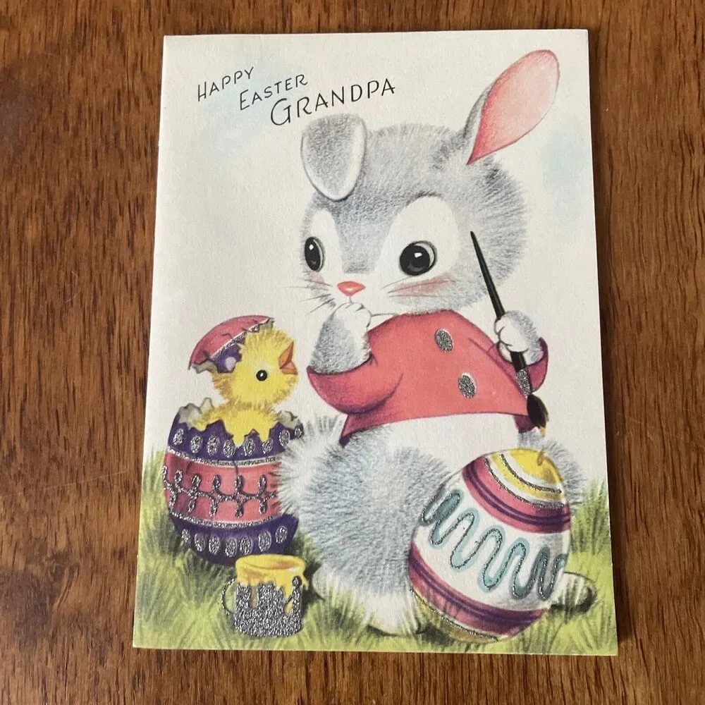 Vtg Gibson Happy Easter Grandpa Glitter Die Cut Greeting Card